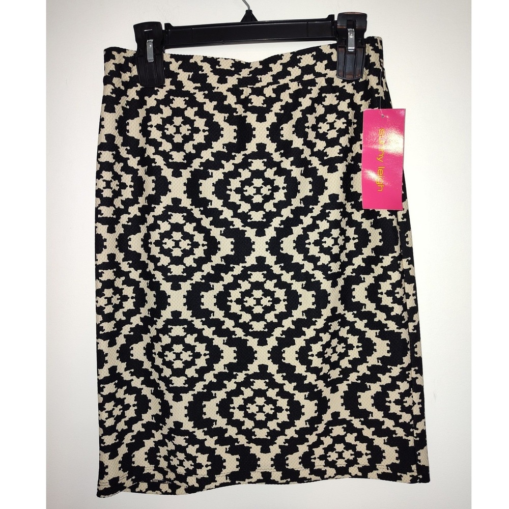 Sunny Leigh Black Bone Geometric Pencil Skirt Small NWT BS237690